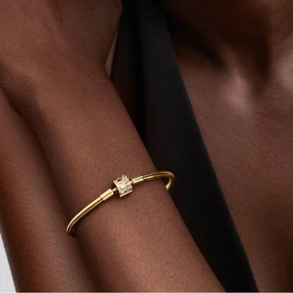 Pandora Gold Bangle Bracelet with Crystal Clasp - Picture 4 of 4